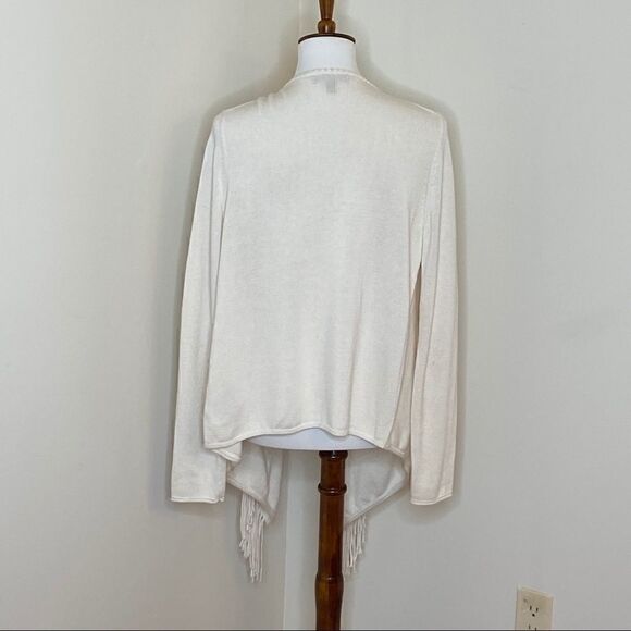 Banana Republic Cream Open Front Fringe Cardigan M - Picture 3 of 6